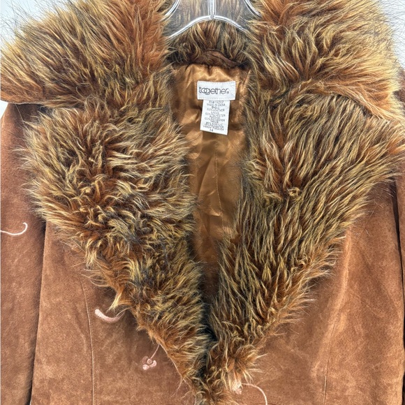 Vintage Y2K Leather Faux Fur Embroidered Together Penny Lane Coat Tag Size 14 - Picture 4 of 16